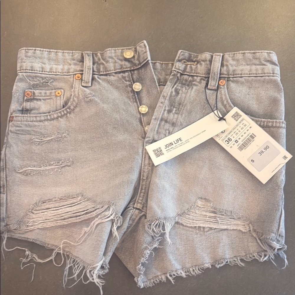 Zara Stylish Gray Frayed Denim Shorts